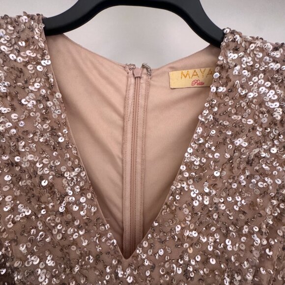 Maya Deluxe Formal Taupe Blush V Neckline Embellished Maxi Dress NWT - Picture 4 of 14